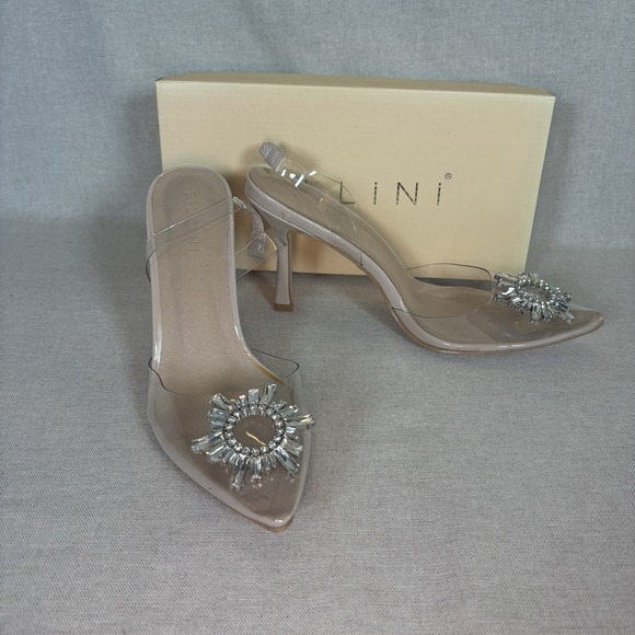 Bellini Lottie Heels Clear Rhinestone Pointed Sling Back Pumps Size 9 Bride Prom - Picture 1 of 7